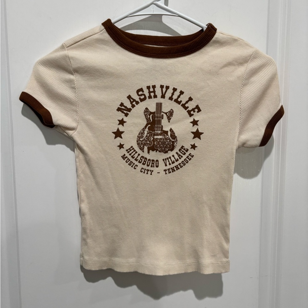 Social Culture Nashville Beige and Brown Graphic Tee, Juniors M